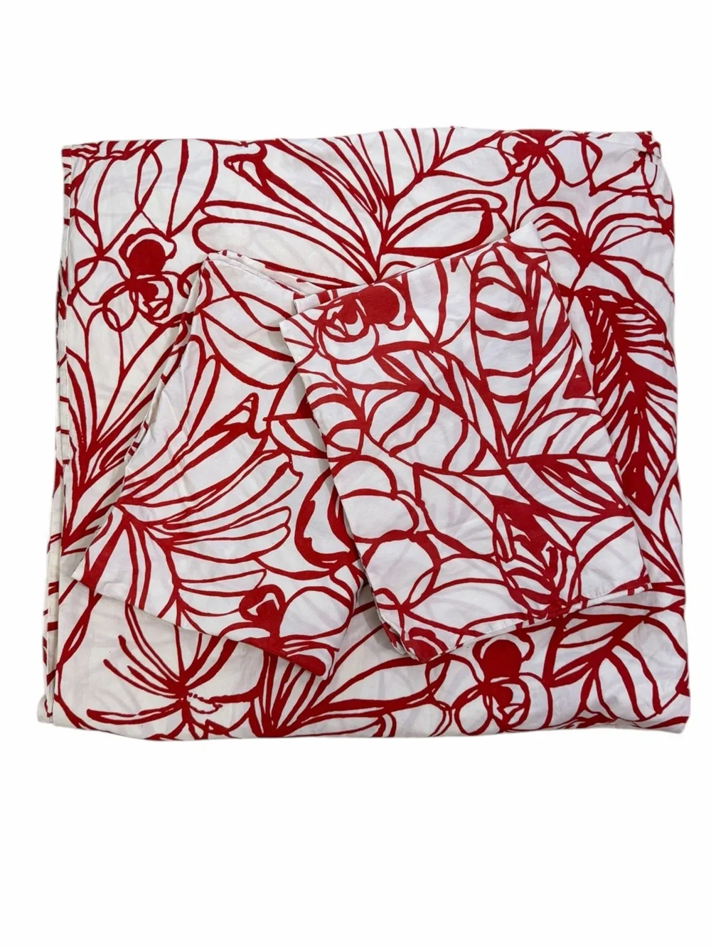 West Elm Duvet Cover Sketch Floral White Red Full/Queen & 2 Standard Shams